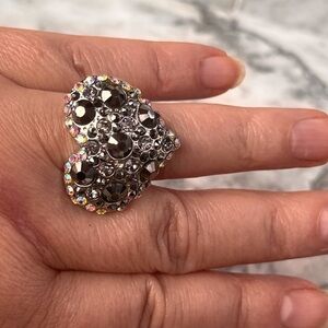 Cocktail Silver Ring Heart Shaped Adjustable Size